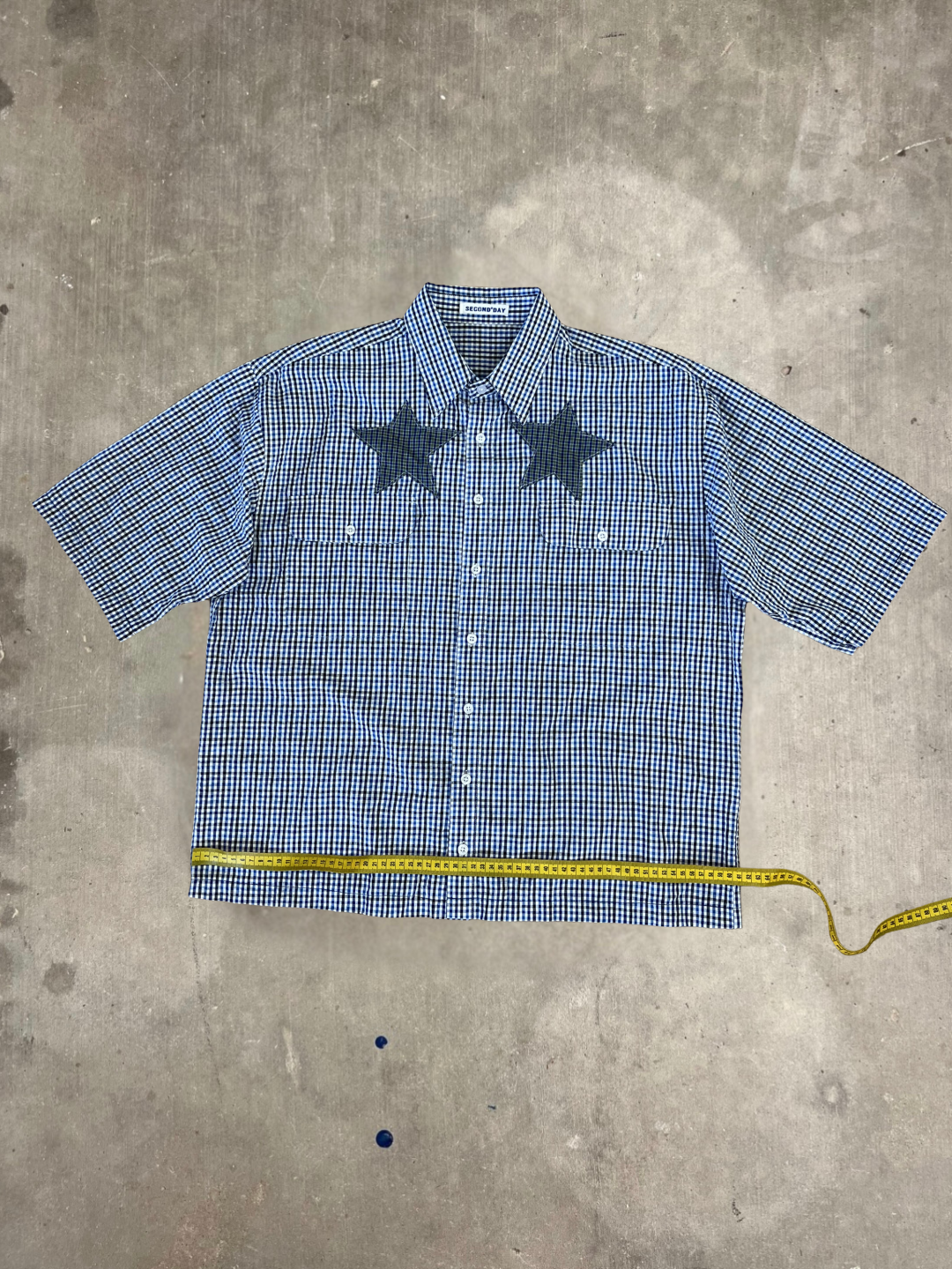 Boxy Fit Blue Check Button Up Star Shirt