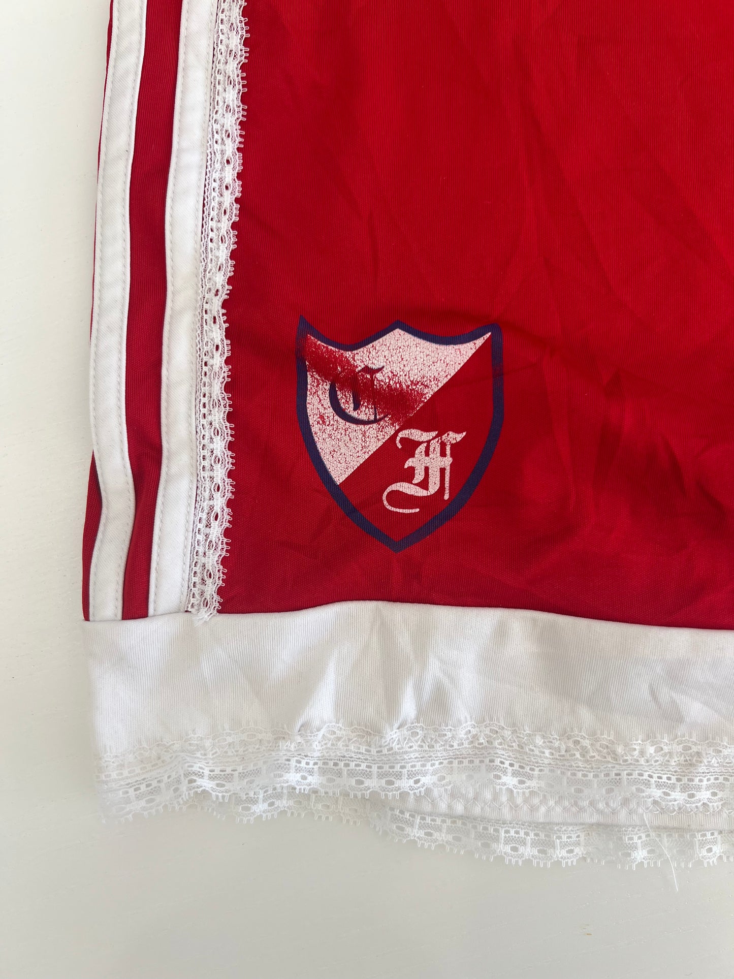 Reworked Red Lace Adidas Shorts