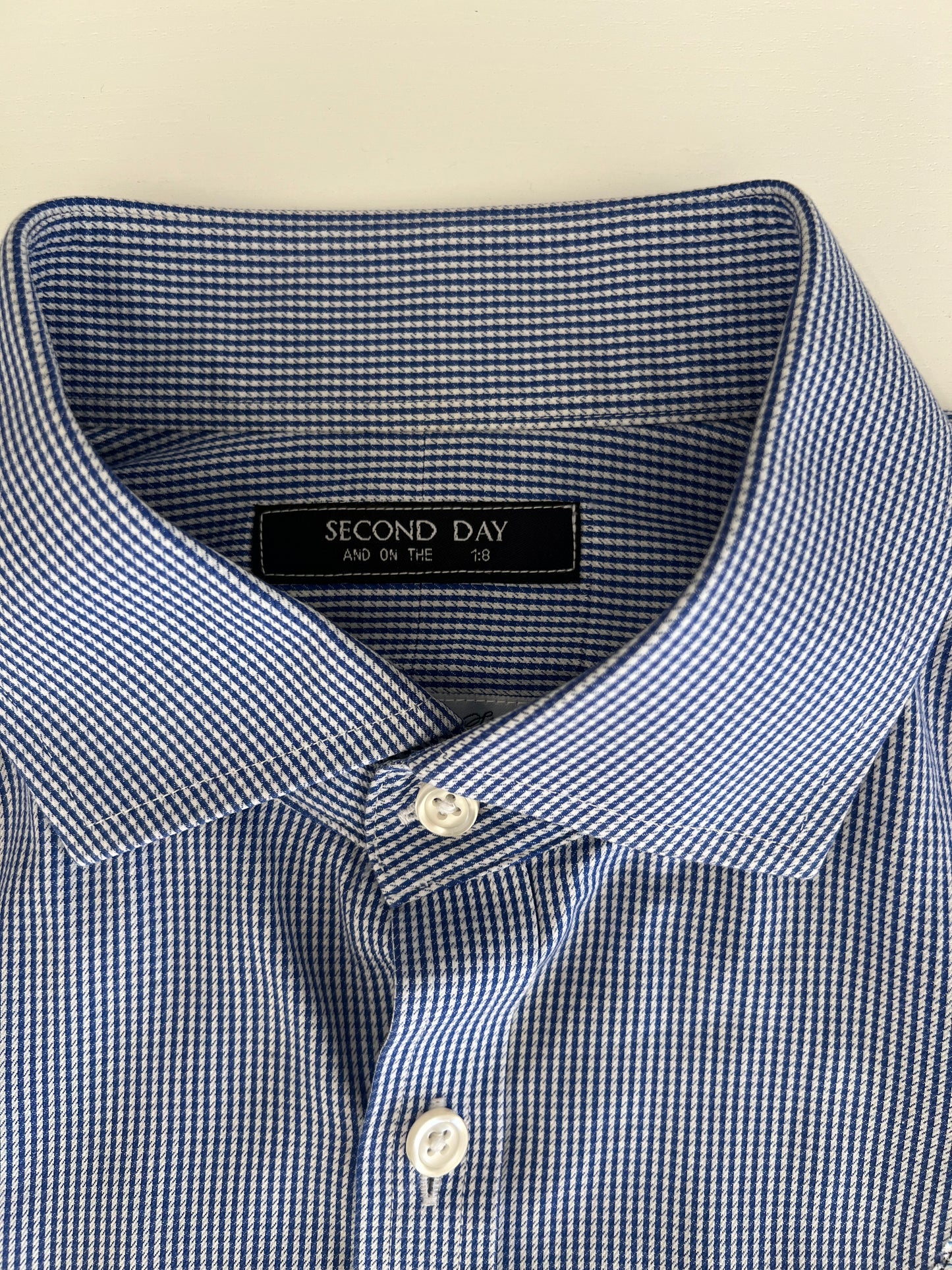 Reworked Blue Star Patch Cropped Button Up Collar Shirt