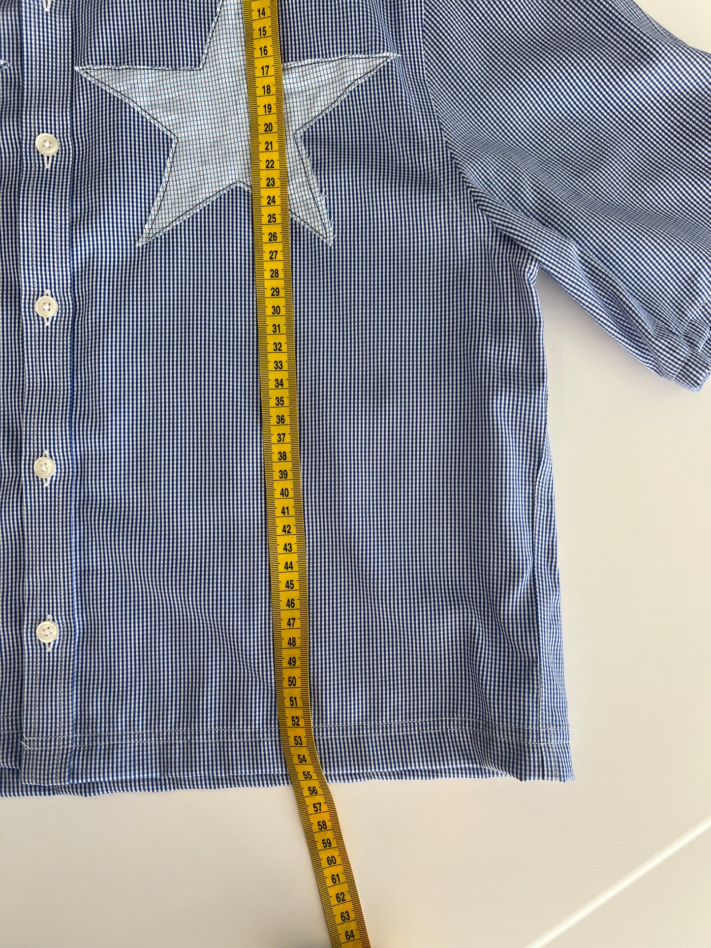 Reworked Blue Star Patch Cropped Button Up Collar Shirt