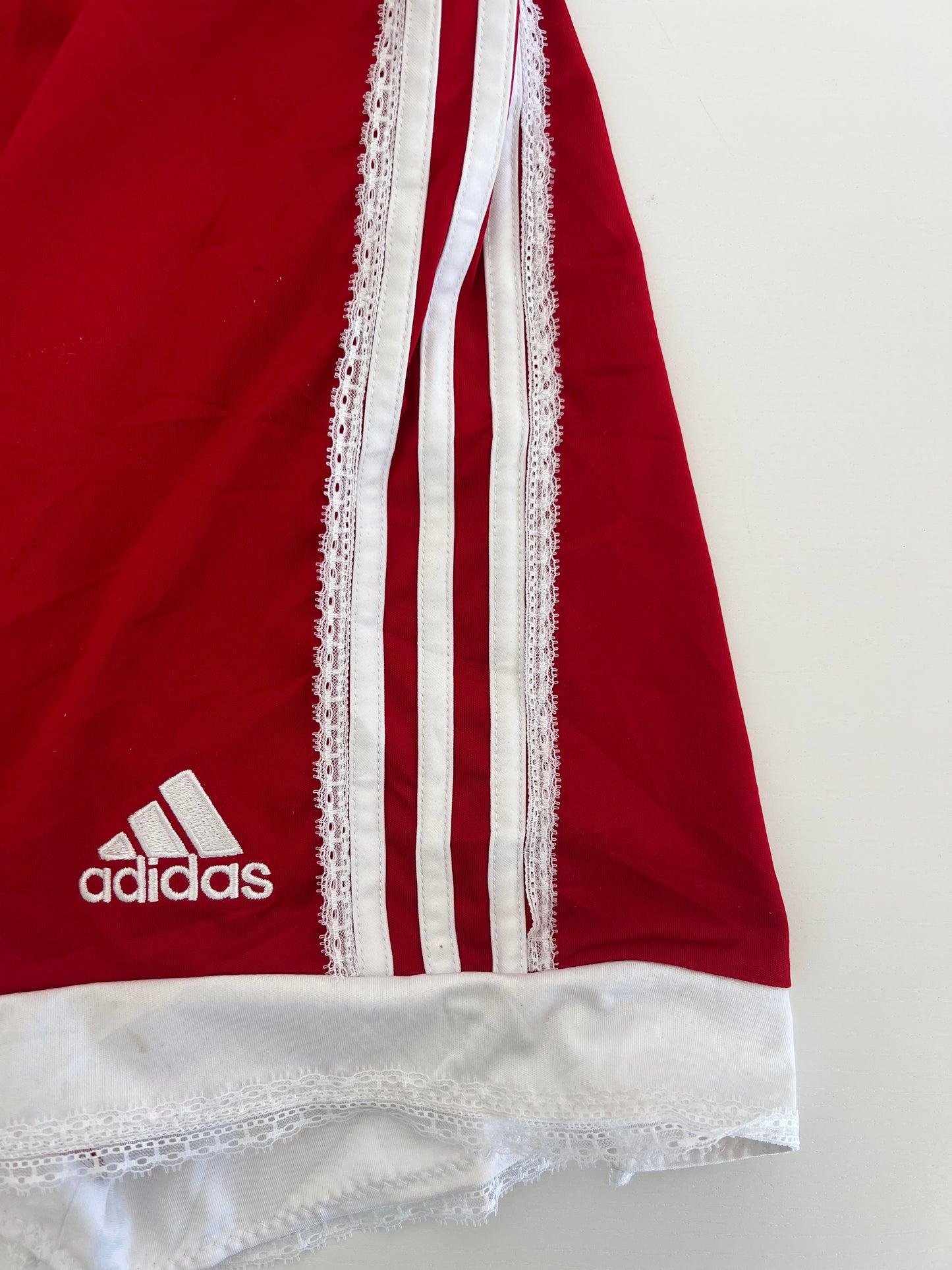 Reworked Red Lace Adidas Shorts