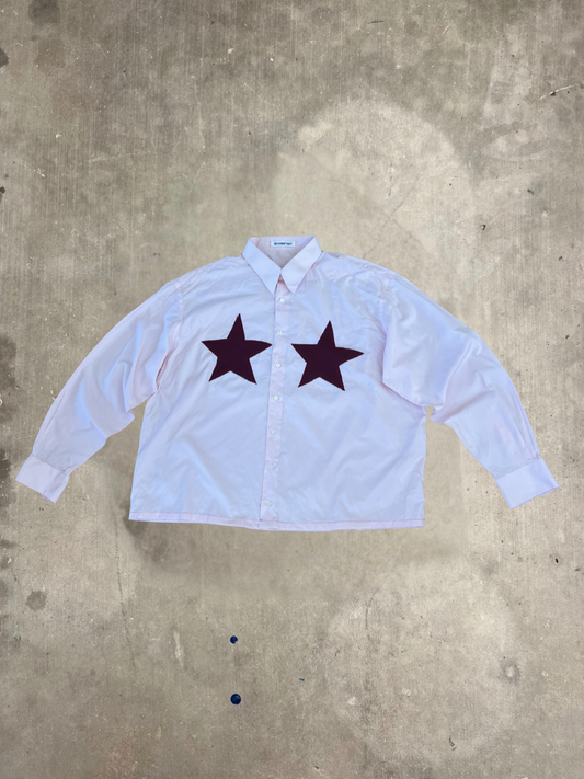 Boxy Fit Pink Longsleeve Button Up Star Shirt
