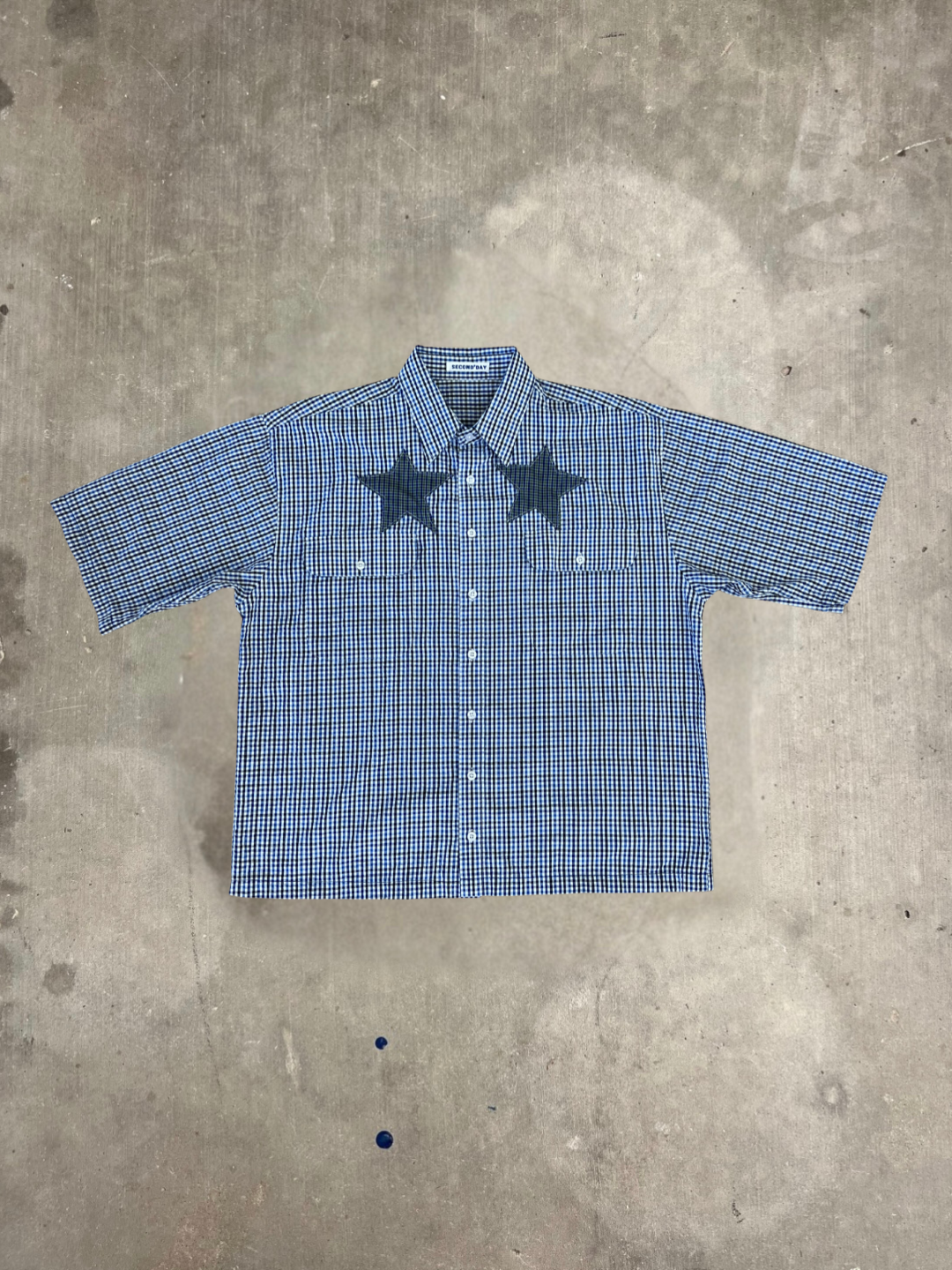 Boxy Fit Blue Check Button Up Star Shirt