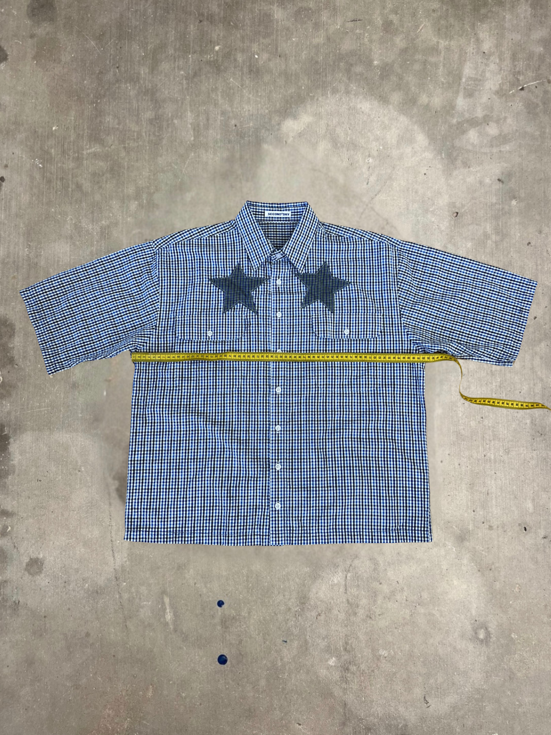 Boxy Fit Blue Check Button Up Star Shirt