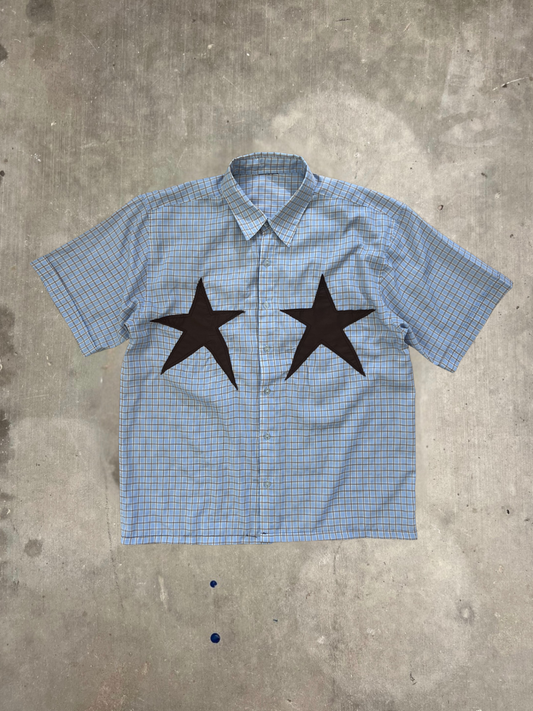 Boxy Blue Fit Short Sleeve Button Up Shirt