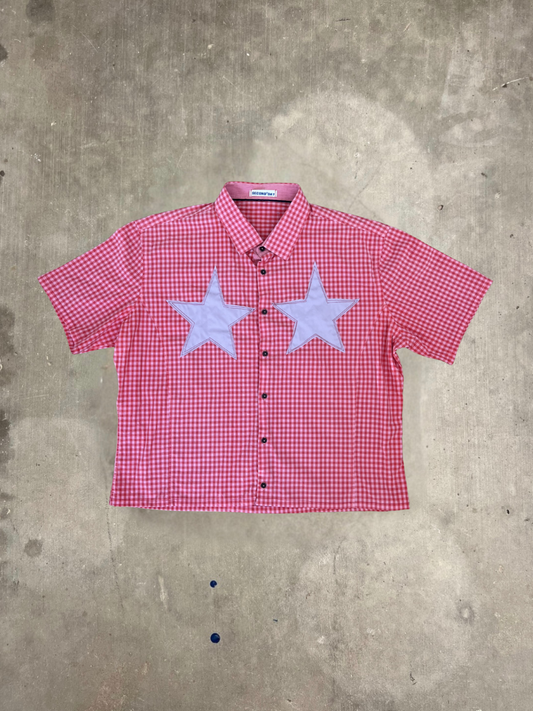 Boxy Fit Pink Check Button Up Star Shirt