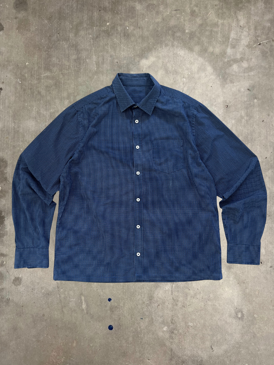 Boxy Fit Blue Check Long Sleeve Button Up Shirt