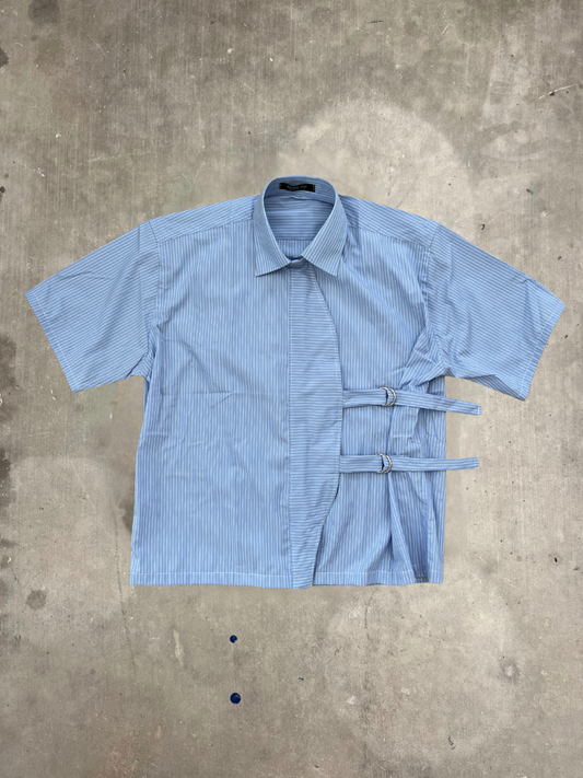 Buckled Blue Striped Cross Over Shirt