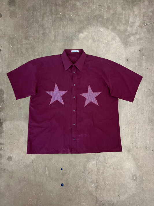 Boxy Fit Burgundy Button Up Star Shirt