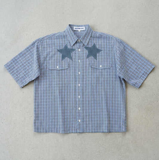 Star Patch Check Blue Short Sleeve Shirt