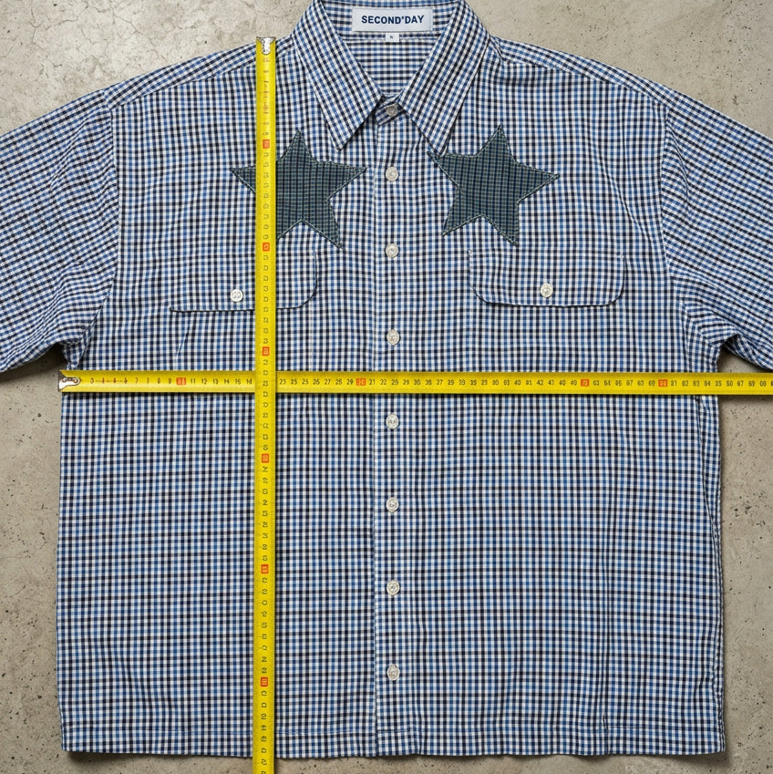 Star Patch Check Blue Short Sleeve Shirt